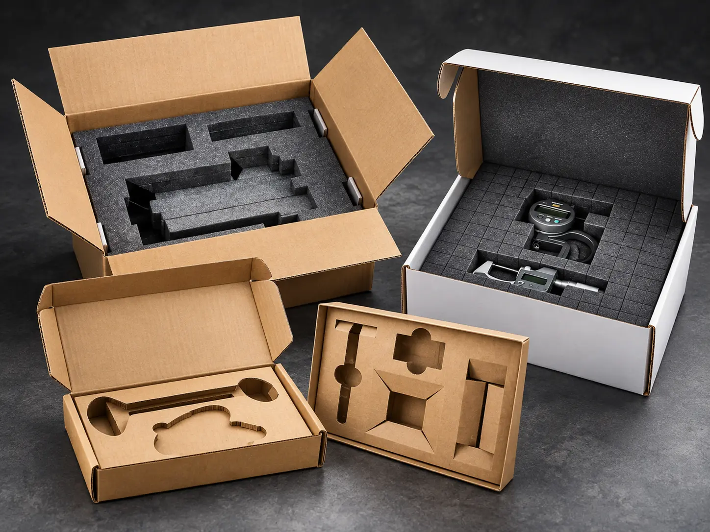 Corrugated paper boxes with custom foam and protective inserts