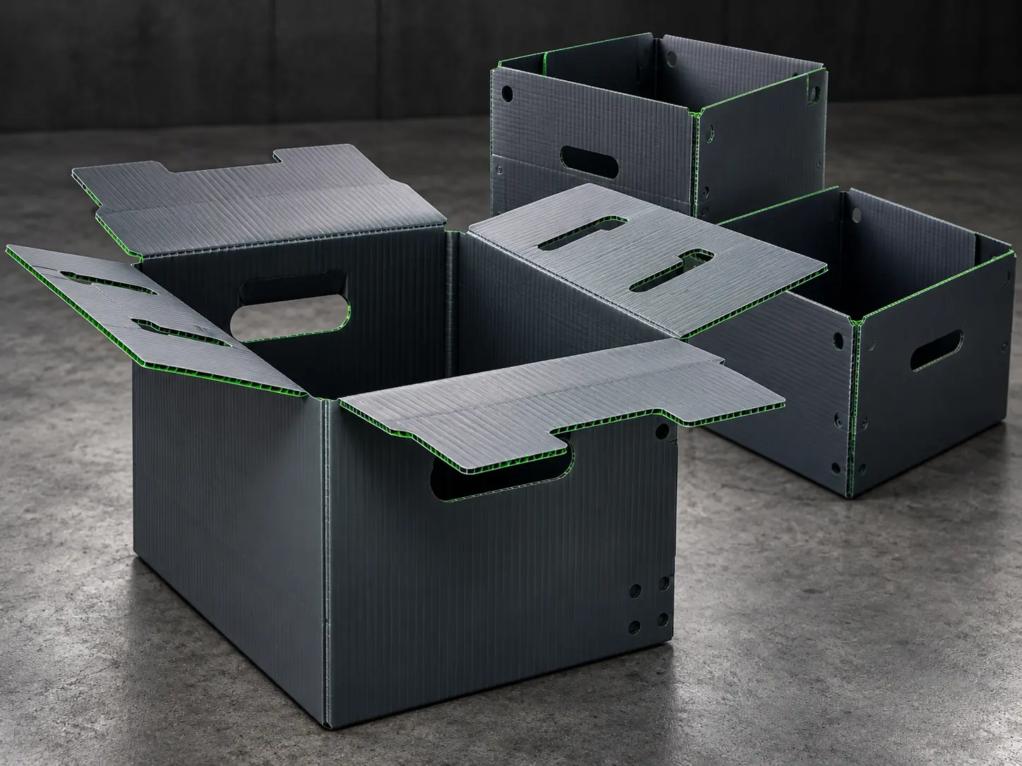 Reusable corrugated plastic boxes and totes